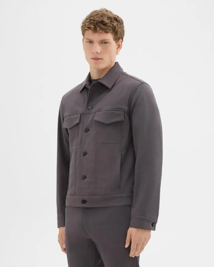 Outerwear Men Theory River Trucker Jacket In Neoteric Twill Dark Grey Outerwear Men Theory River Trucker Jacket In Neoteric Twill Dark Grey