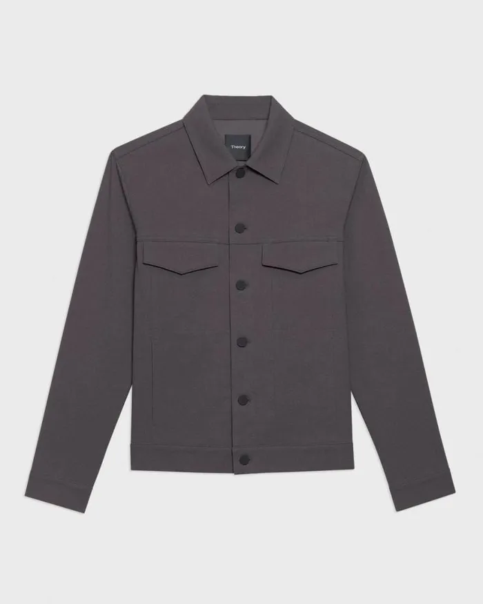 Outerwear Men Theory River Trucker Jacket In Neoteric Twill Dark Grey Outerwear Men Theory River Trucker Jacket In Neoteric Twill Dark Grey