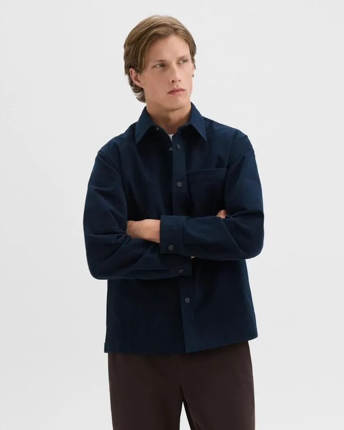 Outerwear Men Theory Shirt Jacket In Moleskin Twill Baltic