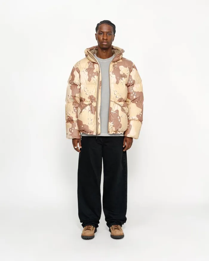 Outerwear MenWomen Stussy DOWN PARKA CAMO RIPSTOP Khaki