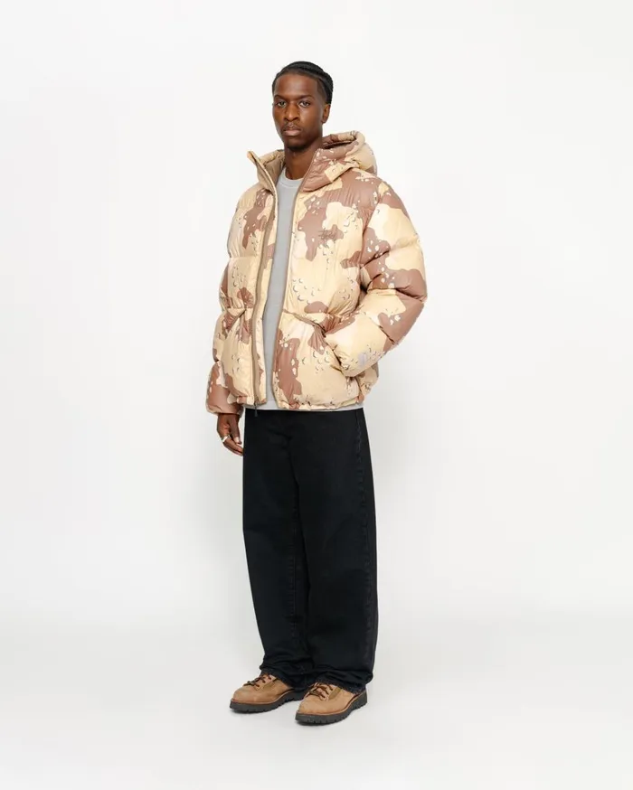 Outerwear MenWomen Stussy DOWN PARKA CAMO RIPSTOP Khaki