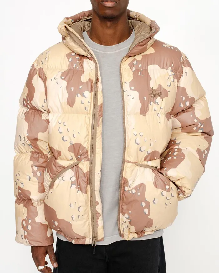 Outerwear MenWomen Stussy DOWN PARKA CAMO RIPSTOP Khaki