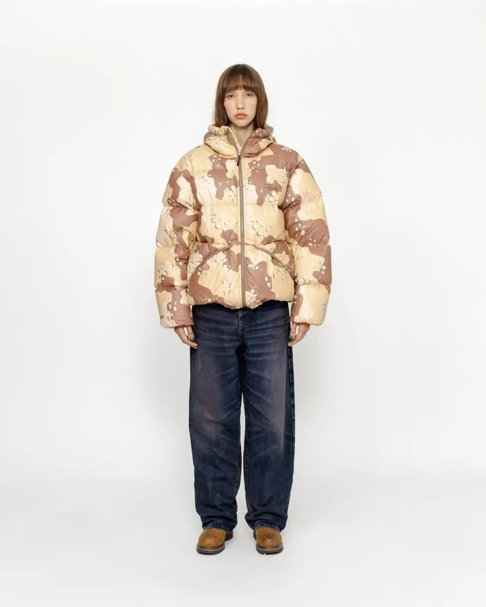 Outerwear MenWomen Stussy DOWN PARKA CAMO RIPSTOP Khaki