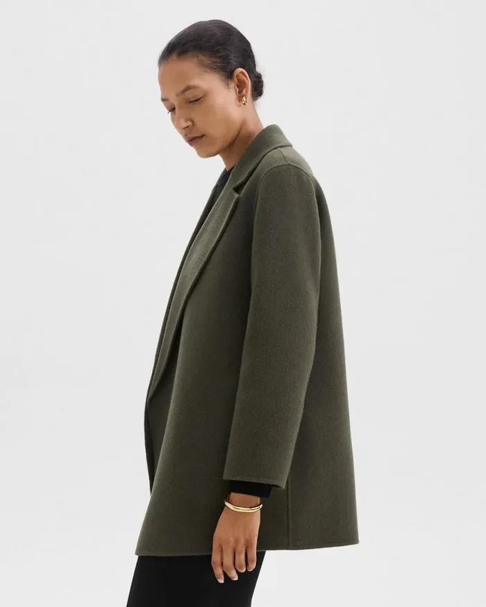 Outerwear Women Theory Clairene Jacket In DoubleFace WoolCashmere Hunter Green Melange