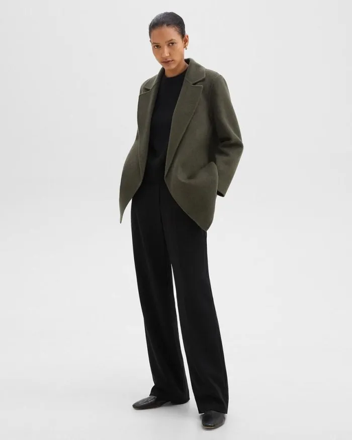 Outerwear Women Theory Clairene Jacket In DoubleFace WoolCashmere Hunter Green Melange