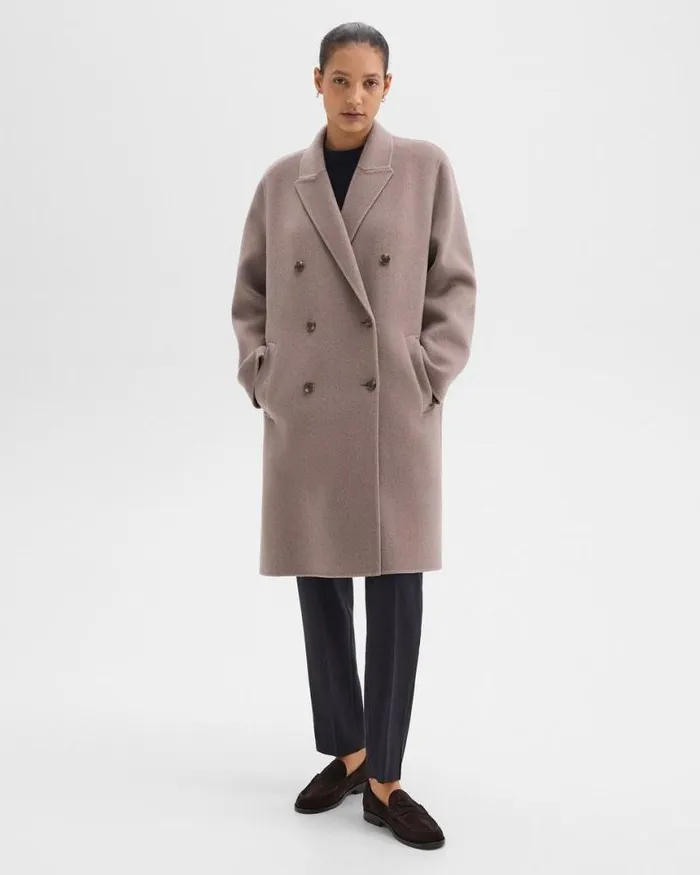 Outerwear Women Theory DoubleBreasted Coat In DoubleFace WoolCashmere Cinder Melange Outerwear Women Theory DoubleBreasted Coat In DoubleFace WoolCashmere Cinder Melange