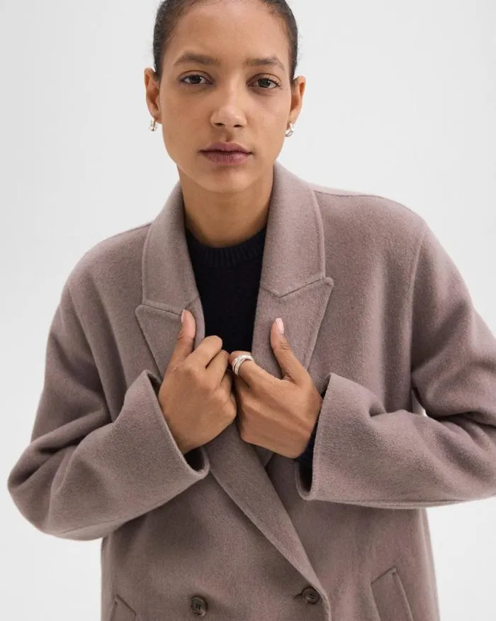 Outerwear Women Theory DoubleBreasted Coat In DoubleFace WoolCashmere Cinder Melange