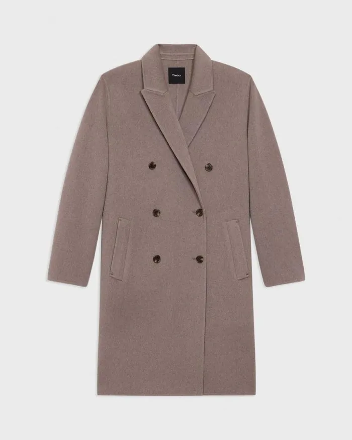 Outerwear Women Theory DoubleBreasted Coat In DoubleFace WoolCashmere Cinder Melange