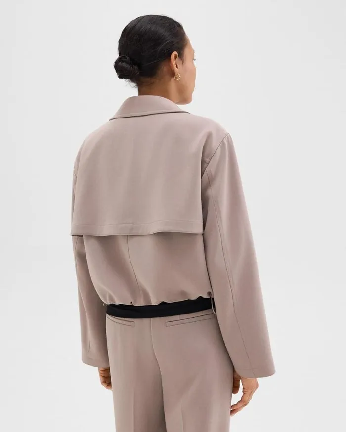 Outerwear Women Theory DoubleBreasted Crop Trench In Admiral Crepe Cinder