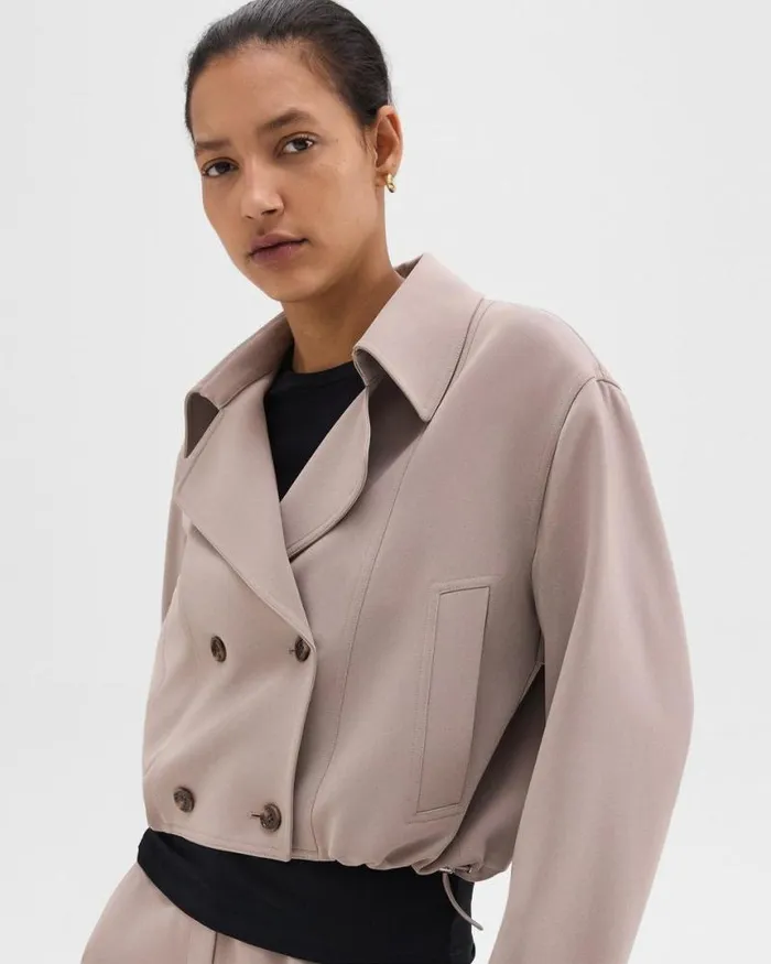 Outerwear Women Theory DoubleBreasted Crop Trench In Admiral Crepe Cinder