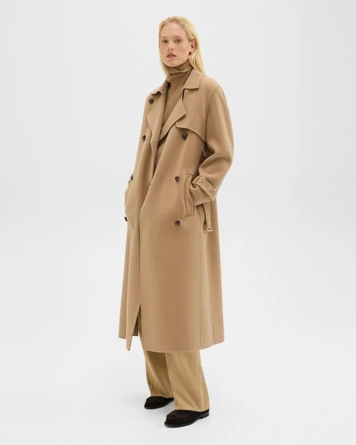Outerwear Women Theory Relaxed Trench Coat In DoubleFace WoolCashmere New Camel Outerwear Women Theory Relaxed Trench Coat In DoubleFace WoolCashmere New Camel