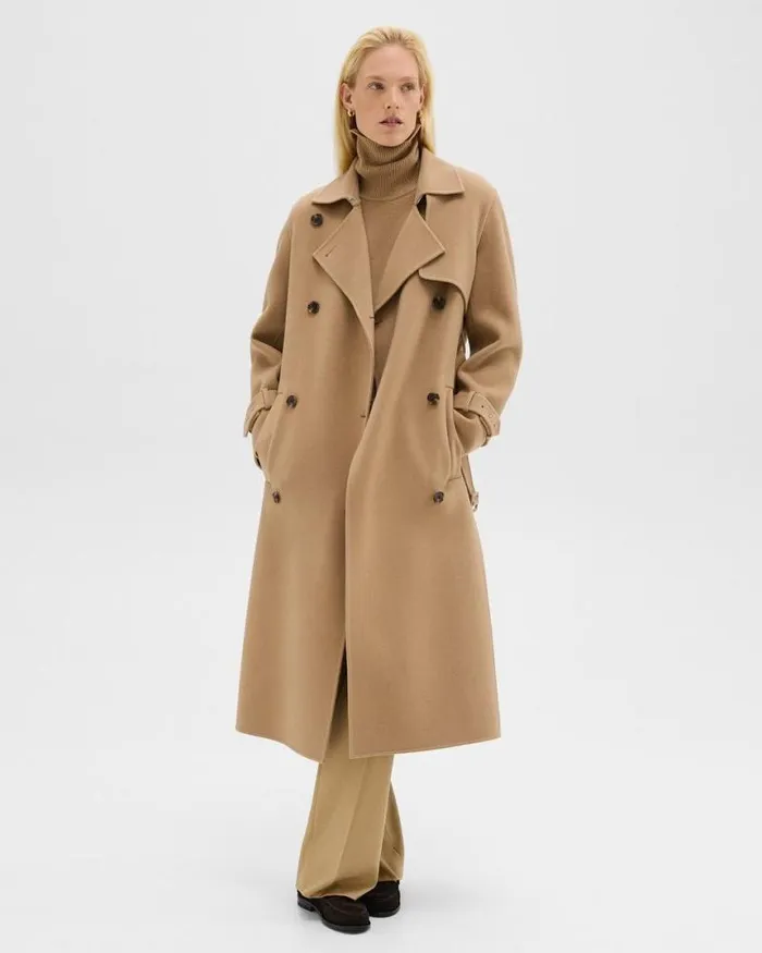 Outerwear Women Theory Relaxed Trench Coat In DoubleFace WoolCashmere New Camel