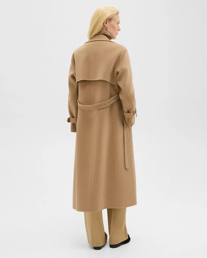 Outerwear Women Theory Relaxed Trench Coat In DoubleFace WoolCashmere New Camel