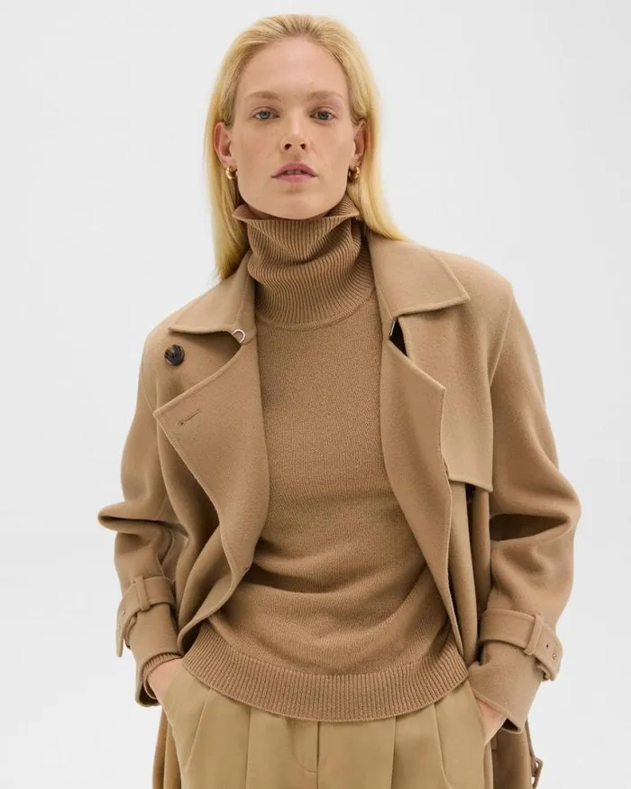 Outerwear Women Theory Relaxed Trench Coat In DoubleFace WoolCashmere New Camel