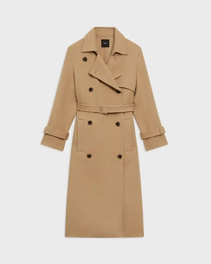 Outerwear Women Theory Relaxed Trench Coat In DoubleFace WoolCashmere New Camel