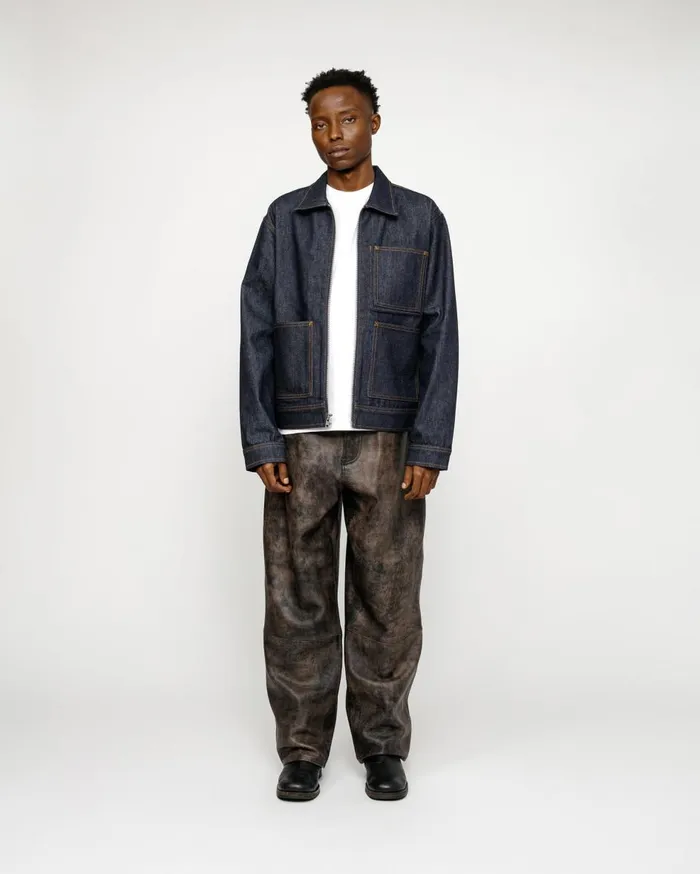Pants MenWomen Stussy BIG OL039 JEAN STONEWASHED LEATHER Black Leather