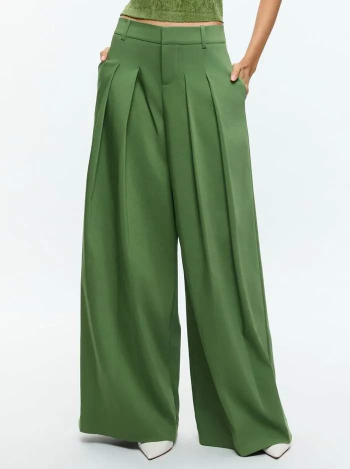Pants Women Alice Olivia Blaire Wide Leg Pleated Pant Avocado