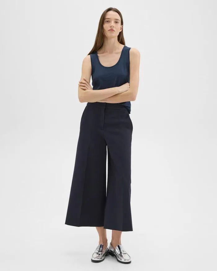 Pants Women Theory Cropped WideLeg Pant In Neoteric Twill Dark Navy