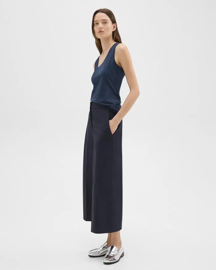 Pants Women Theory Cropped WideLeg Pant In Neoteric Twill Dark Navy Pants Women Theory Cropped WideLeg Pant In Neoteric Twill Dark Navy