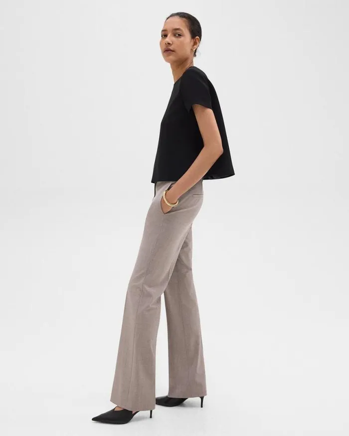 Pants Women Theory Flared Pant In Good Wool Cinder Melange