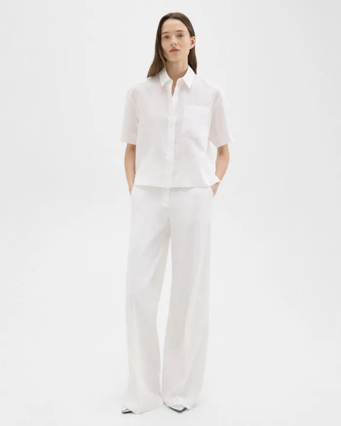Pants Women Theory HighWaist WideLeg Pant In Good Linen White