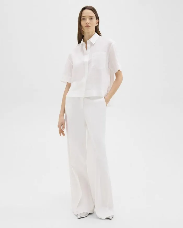 Pants Women Theory HighWaist WideLeg Pant In Good Linen White