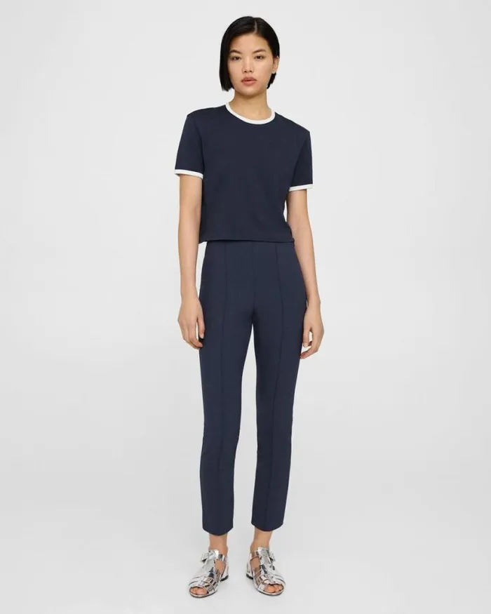 Pants Women Theory Pintucked Slim Pant In Stretch Cotton Nocturne Navy