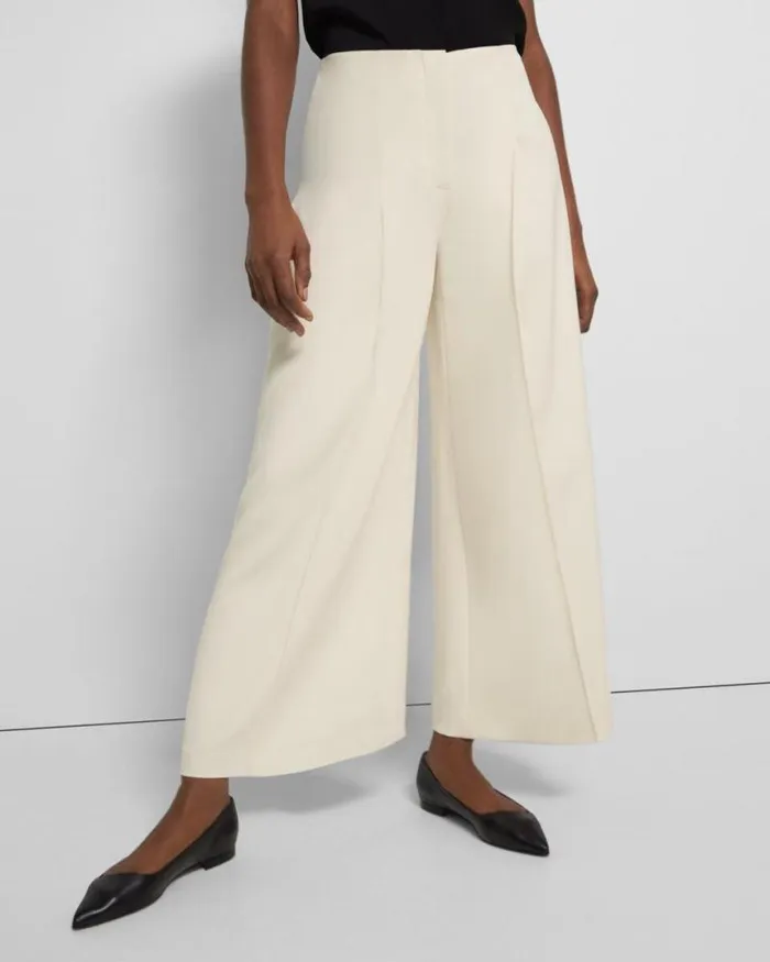 Pants Women Theory Pleated WideLeg Pant In Admiral Crepe Rice