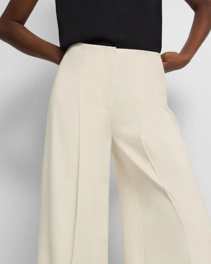 Pants Women Theory Pleated WideLeg Pant In Admiral Crepe Rice