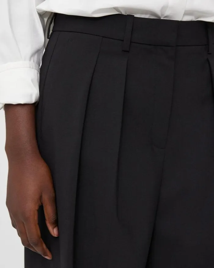 Pants Women Theory Pleated WideLeg Pant In Stretch Wool Black