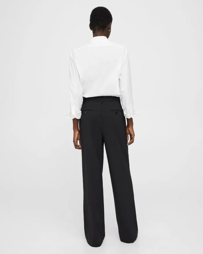 Pants Women Theory Pleated WideLeg Pant In Stretch Wool Black