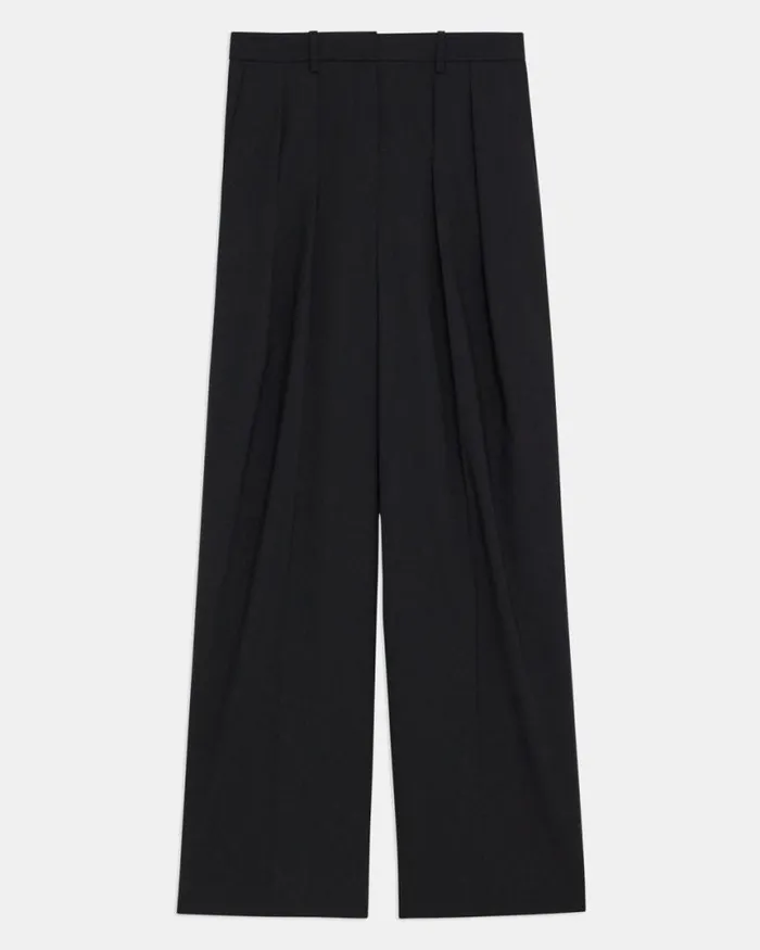 Pants Women Theory Pleated WideLeg Pant In Stretch Wool Black