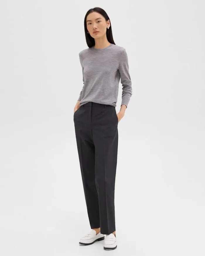 Pants Women Theory Treeca Full Length Pant In Good Wool Charcoal Melange