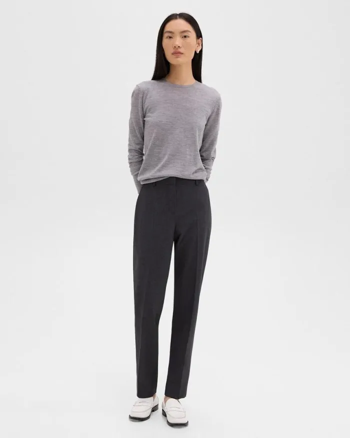 Pants Women Theory Treeca Full Length Pant In Good Wool Charcoal Melange