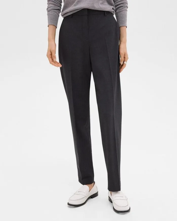 Pants Women Theory Treeca Full Length Pant In Good Wool Charcoal Melange