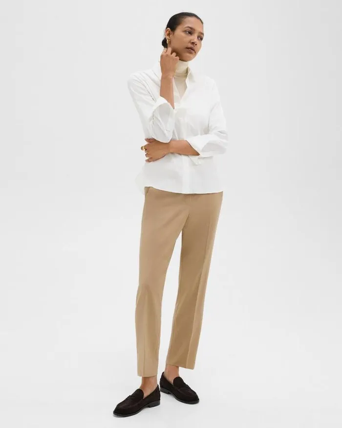Pants Women Theory Treeca PullOn Pant In Sleek Flannel New Camel