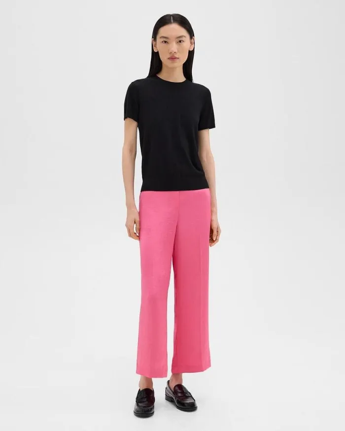 Pants Women Theory Wide Leg PullOn Pant In Crushed Satin Pink Azalea