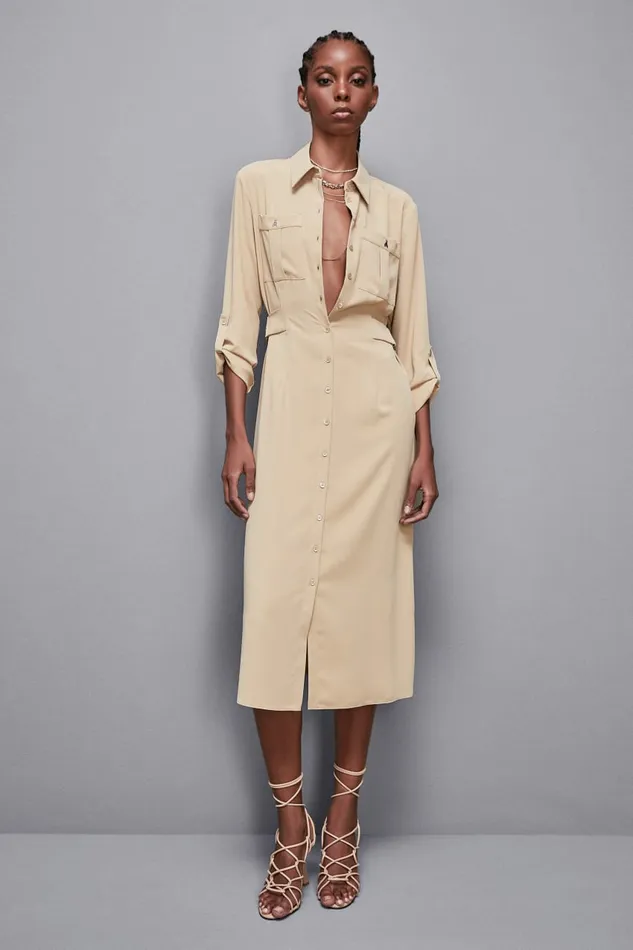 Patrizia Pepe Dresses LongSleeved Chemisier Dress Beige 8211 Women