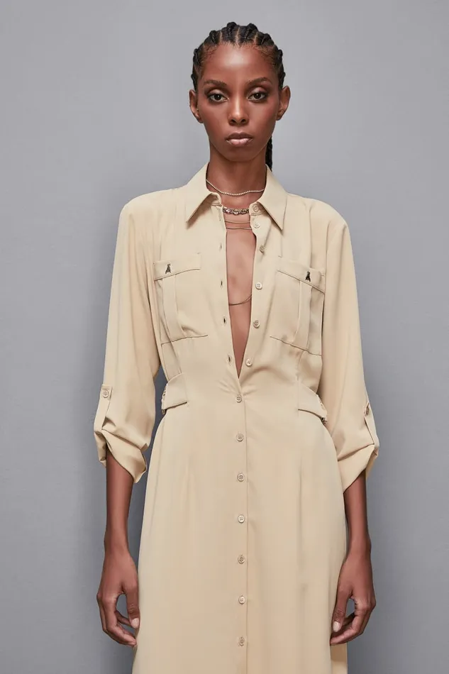Patrizia Pepe Dresses LongSleeved Chemisier Dress Beige 8211 Women