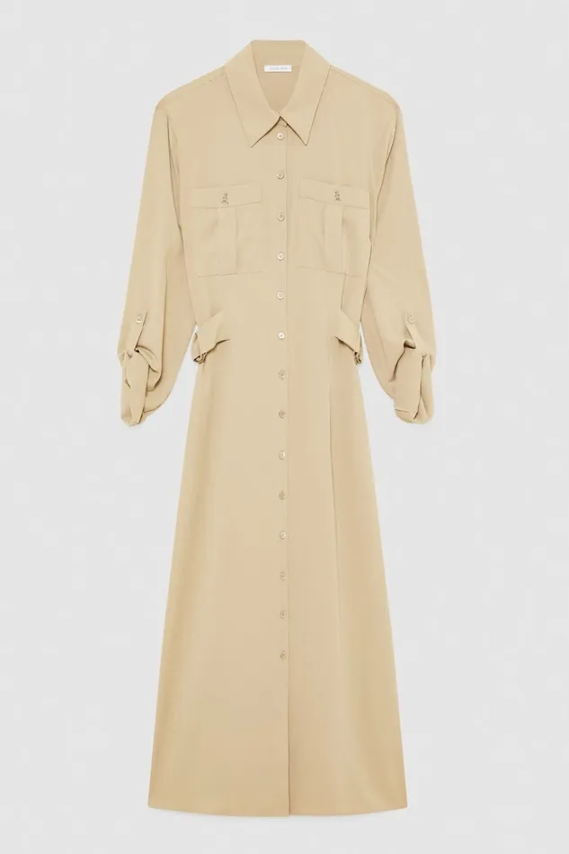 Patrizia Pepe Dresses LongSleeved Chemisier Dress Beige 8211 Women