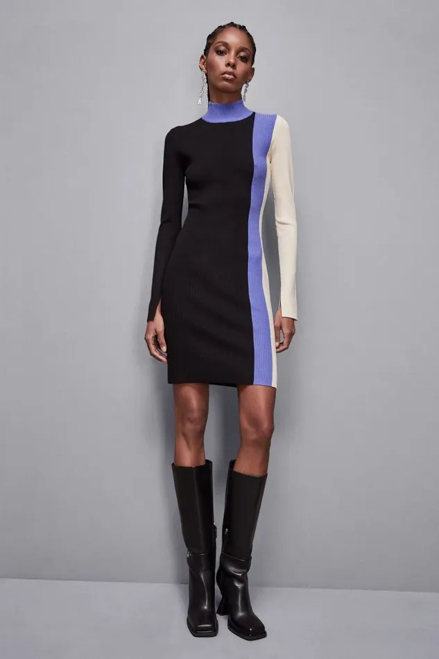 Patrizia Pepe Dresses Midi Dress In Knit With Color Block Black 8211 Women