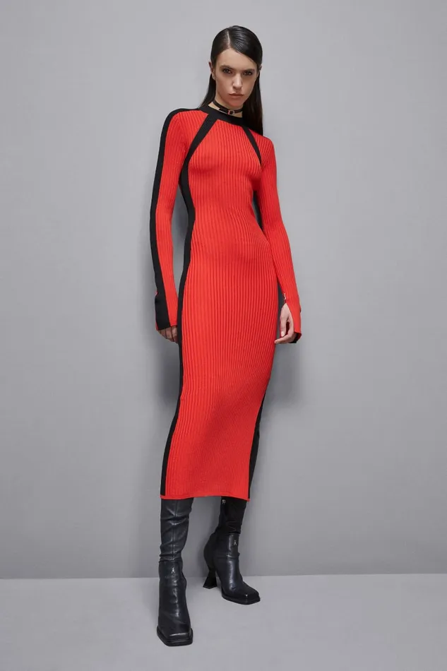 Patrizia Pepe Dresses Ribbed Viscose Blend Dress Red 8211 Women
