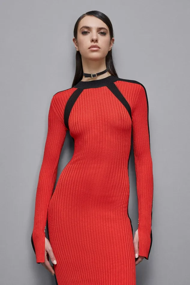 Patrizia Pepe Dresses Ribbed Viscose Blend Dress Red 8211 Women