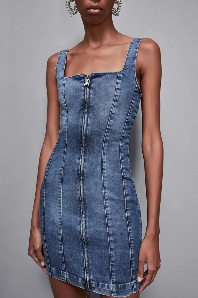Patrizia Pepe Dresses Sleeveless Denim Mini Dress Light Blue 8211 Women