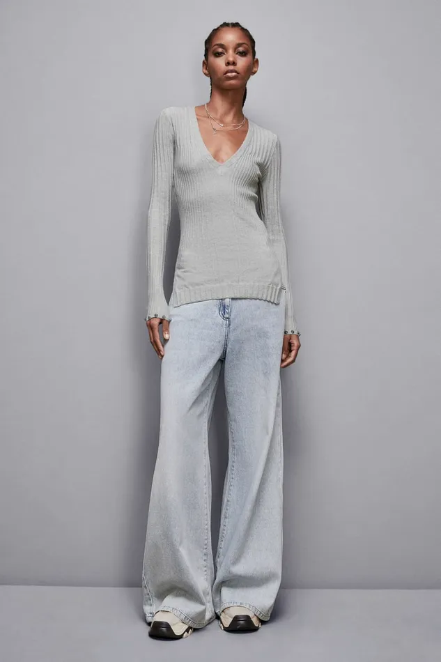Patrizia Pepe Knitwear Essential Ribbed Knitting Sweater Grey 8211 Women
