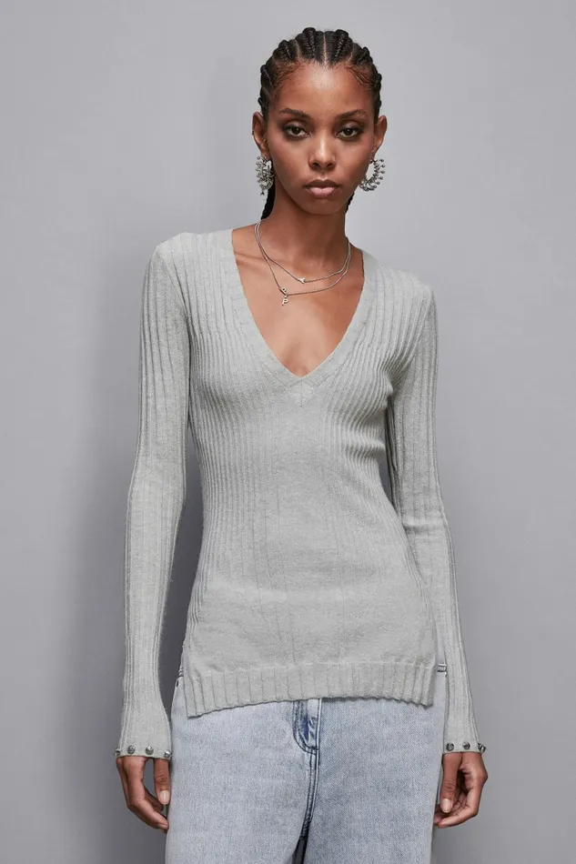 Patrizia Pepe Knitwear Essential Ribbed Knitting Sweater Grey 8211 Women
