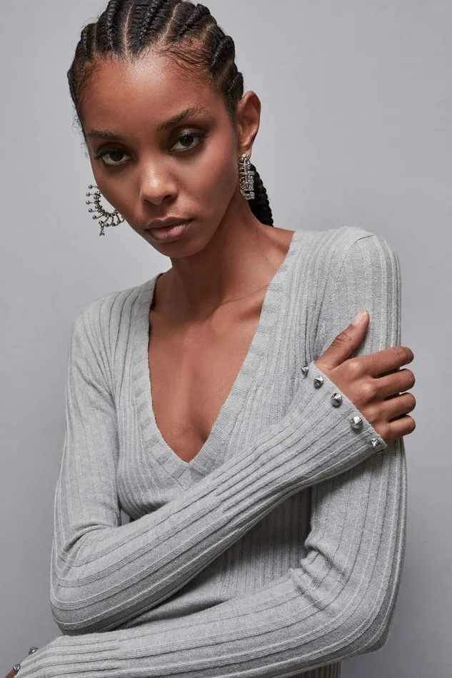 Patrizia Pepe Knitwear Essential Ribbed Knitting Sweater Grey 8211 Women