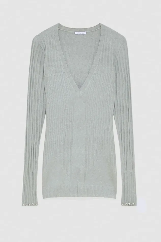Patrizia Pepe Knitwear Essential Ribbed Knitting Sweater Grey 8211 Women