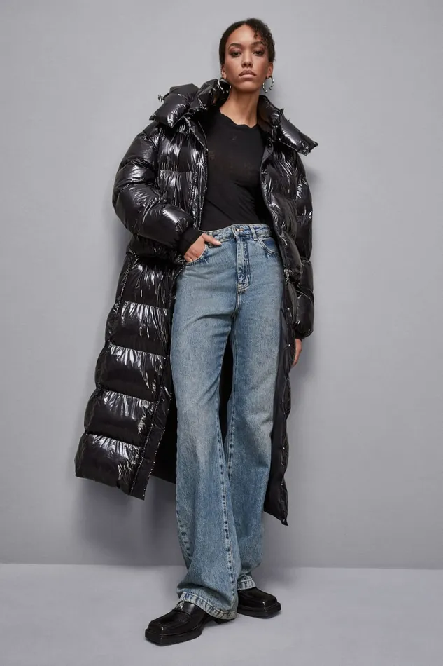 Patrizia Pepe Outerwear Shiny Nylon Long Down Jacket Black 8211 Women