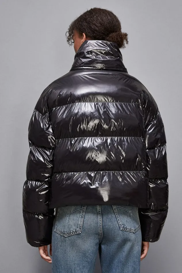 Patrizia Pepe Outerwear Shiny Nylon Long Down Jacket Black 8211 Women